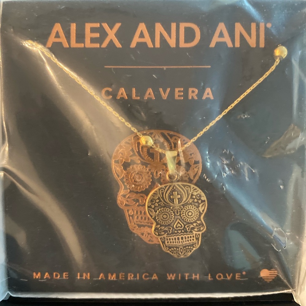 Alex and Ani Gold Plated Sterling Silver Calavera Pendant Necklace